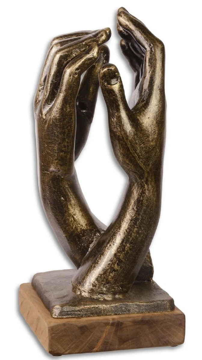 Casa Padrino Designer Gusseisen Skulptur Hände Antik Gold / Schwarz / Naturfarben 17,4 x 18,4 x H. 39,9 cm - Luxus Deko Objekt