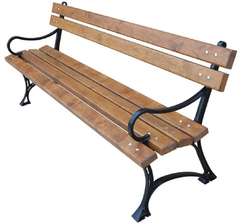 Casa Padrino Jugendstil Gartenbank Braun / Schwarz 180 x 40 x H. 75 cm - Sitzbank mit Armlehnen - Gartenmöbel