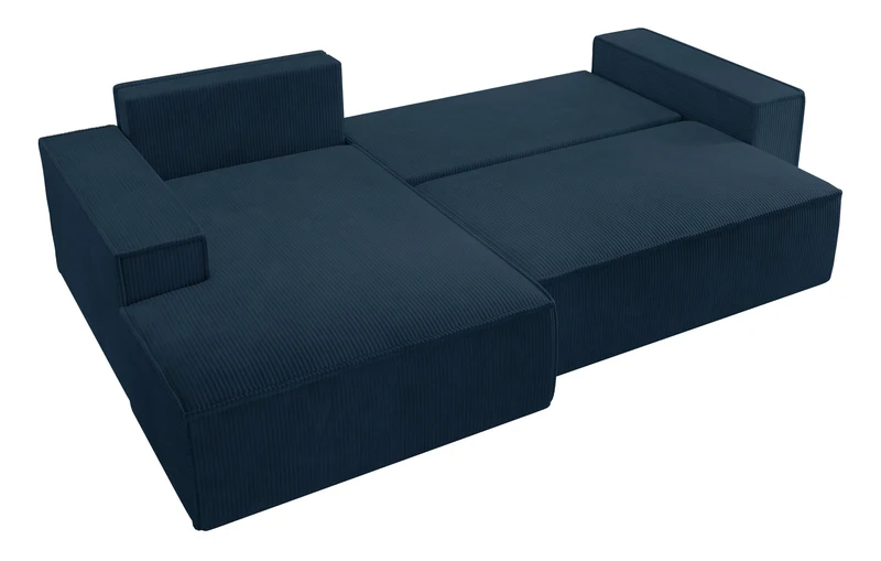 Ecksofa mit Schlaf-Funktion Farese New, L-förmig, mit Stauraum, dunkelblauer Cord, linksseitig
