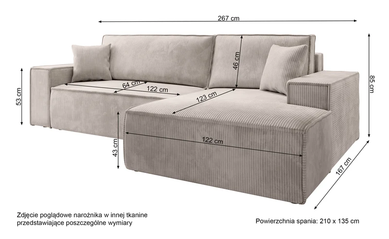 Ecksofa mit Schlaf-Funktion Farese New, L-förmig, mit Stauraum, dunkelblauer Cord, linksseitig