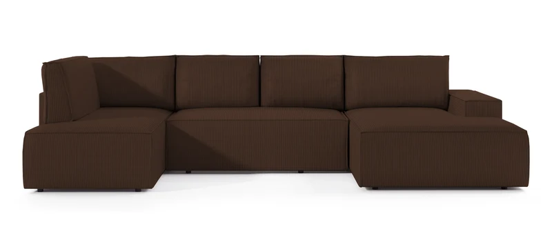 Ecksofa mit Schlaffunktion Farese New U-förmig mit Stauraum, rechtsseitig, brauner Cordstoff