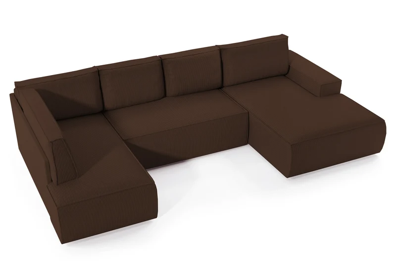 Ecksofa mit Schlaffunktion Farese New U-förmig mit Stauraum, rechtsseitig, brauner Cordstoff