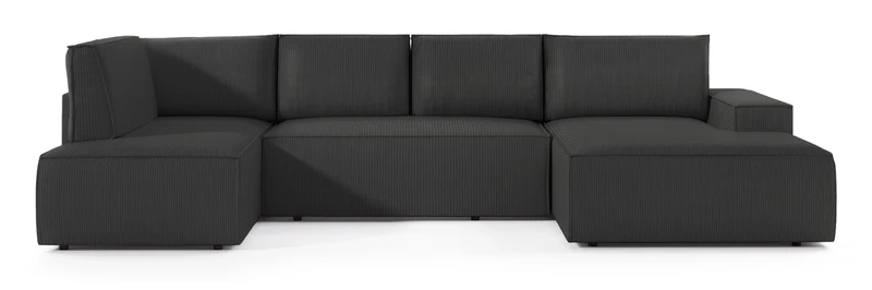 Ecksofa mit Schlaffunktion Farese New U-förmig mit Stauraum, rechtsseitig, dunkelgrauer Cordstoff