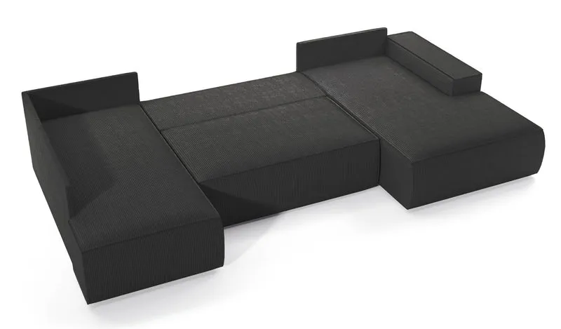 Ecksofa mit Schlaffunktion Farese New U-förmig mit Stauraum, rechtsseitig, dunkelgrauer Cordstoff