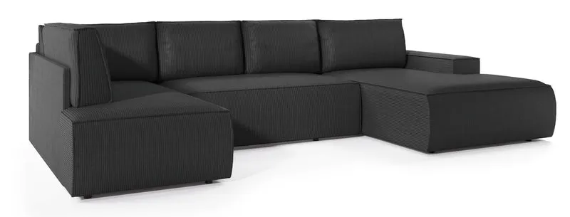 Ecksofa mit Schlaffunktion Farese New U-förmig mit Stauraum, rechtsseitig, dunkelgrauer Cordstoff