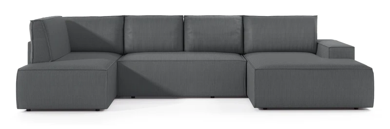 Ecksofa mit Schlaffunktion Farese New U-förmig mit Stauraum, rechtsseitig, grau, Cordstoff