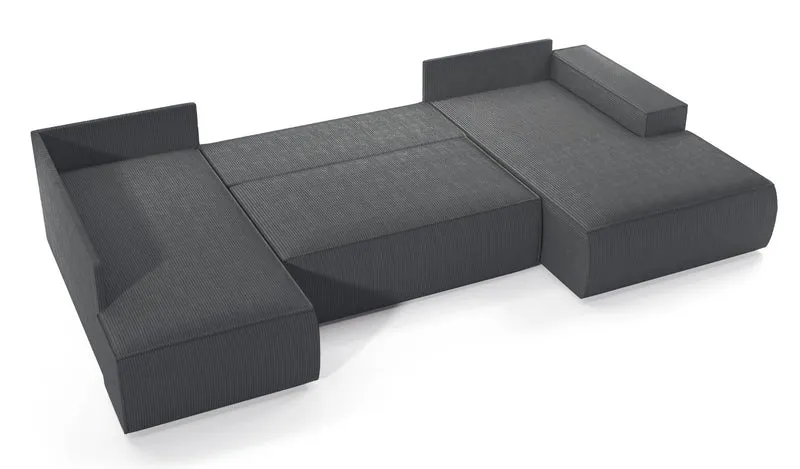 Ecksofa mit Schlaffunktion Farese New U-förmig mit Stauraum, rechtsseitig, grau, Cordstoff