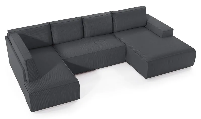 Ecksofa mit Schlaffunktion Farese New U-förmig mit Stauraum, rechtsseitig, grau, Cordstoff