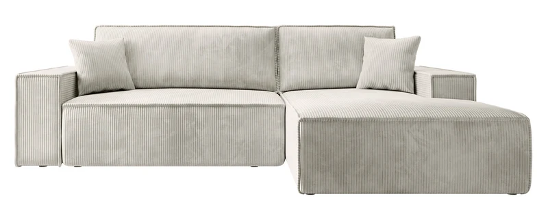 Ecksofa mit Schlaffunktion Farese Mini, L-förmig, rechtsseitig, mit Stauraum, grau-beige Cordstoff