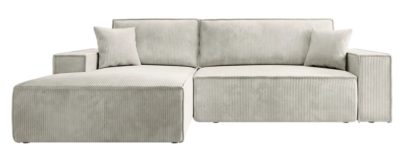Ecksofa mit Schlaffunktion Farese Mini, L-förmig, linksseitig, mit Stauraum, grau-beiger Cordstoff