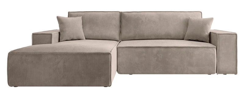 Ecksofa mit Schlaffunktion Farese New L-förmig mit Stauraum, beige Cord, linksseitig
