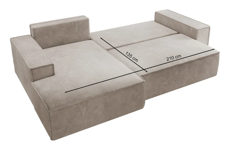 Ecksofa mit Schlaffunktion Farese New L-förmig mit Stauraum, beige Cord, linksseitig