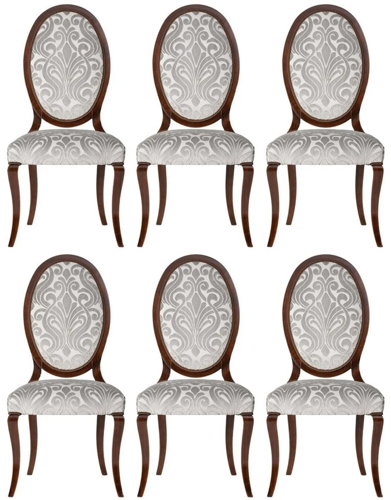 Casa Padrino Luxus Jugendstil Esszimmerstuhl 6er Set Silber / Dunkelbraun 51 x 48 x H. 106 cm - Elegante Küchenstühle mit Muster - Barock & Jugendstil Esszimmer Möbel - Luxus Qualität