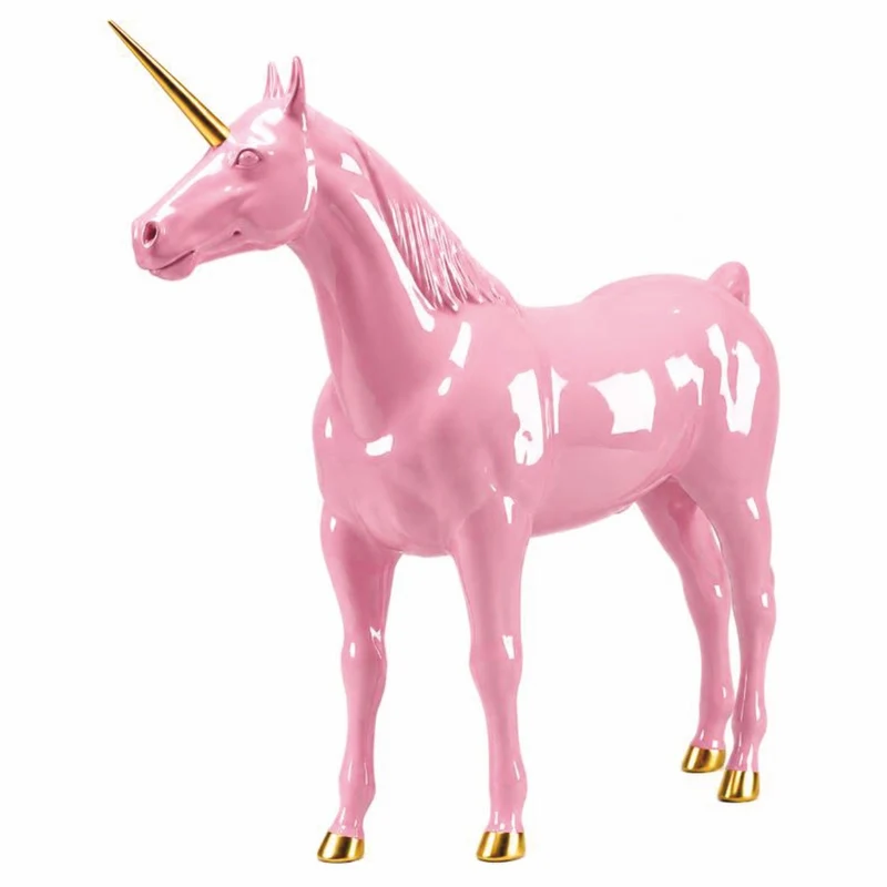 Casa Padrino XXL Deko Skulptur Einhorn Pferd Rosa / Gold 245 cm - Lebensgroße Deko Figur - XXL Tierfigur - Garten Skulptur