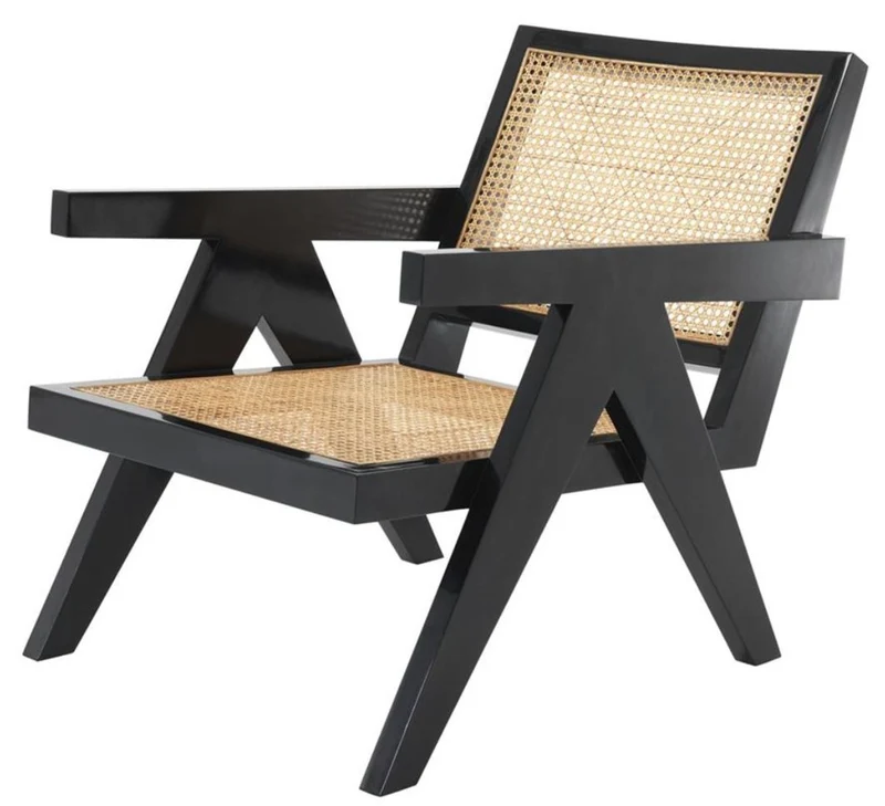 Casa Padrino Designer Stuhl mit Armlehnen in schwarz / naturfarben 58 x 82 x H. 70 cm - Designermöbel