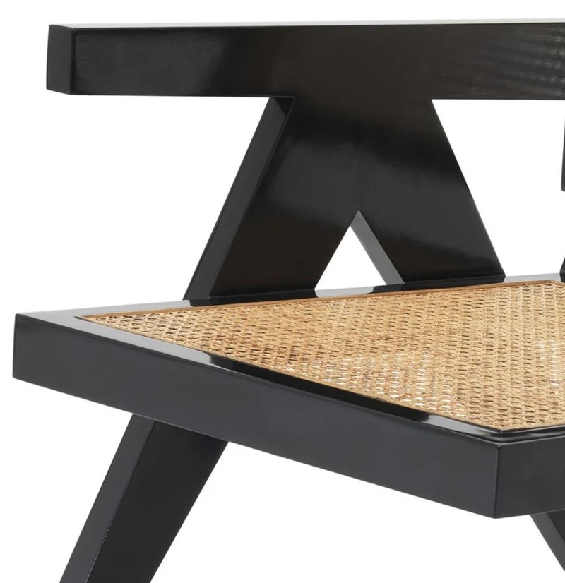 Casa Padrino Designer Stuhl mit Armlehnen in schwarz / naturfarben 58 x 82 x H. 70 cm - Designermöbel