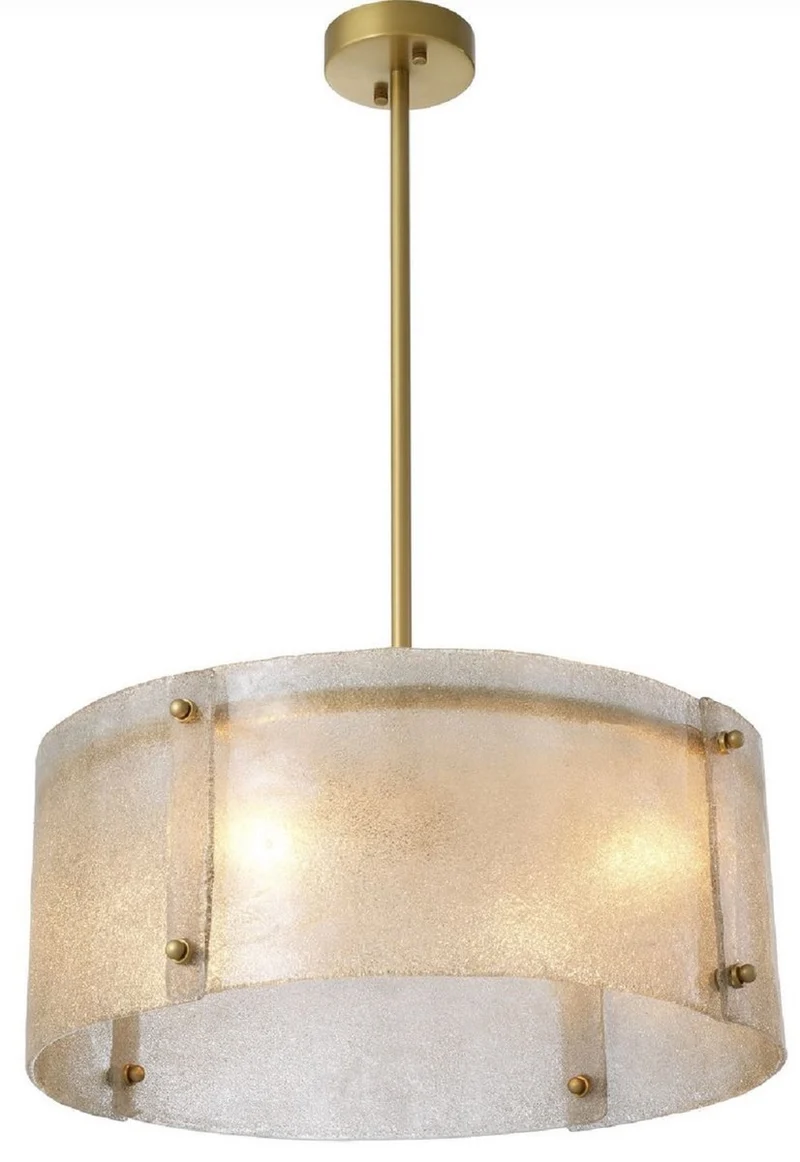 Casa Padrino Luxus Kronleuchter Antik Messingfarben Ø 68 x H. 28,5 cm - Runder Metall Kronleuchter mit Lampenschirm aus mundgeblasenem Glas - Luxus Qualität