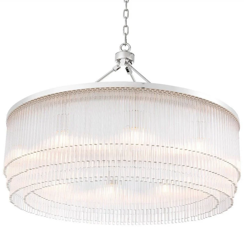 Casa Padrino Luxus Kronleuchter Silber Ø 90 x H. 61 cm - Runder Metall Kronleuchter mit eleganten Glasstäben - Hotel & Restaurant Kronleuchter