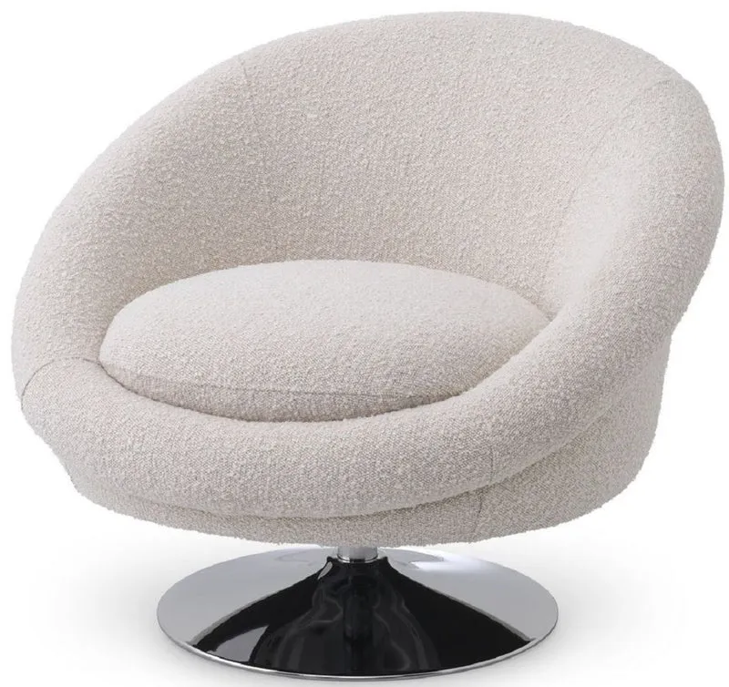 Casa Padrino Luxus Drehsessel Hell Cremefarben / Silber 84 x 88 x H. 73 cm - Wohnzimmer Sessel - Luxus Möbel
