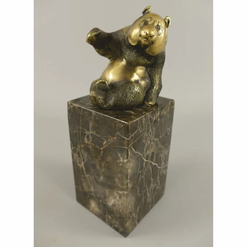 Casa Padrino Bronze Skulptur Panda Bär Gold / Schwarz H. 21 cm - Bronzefigur