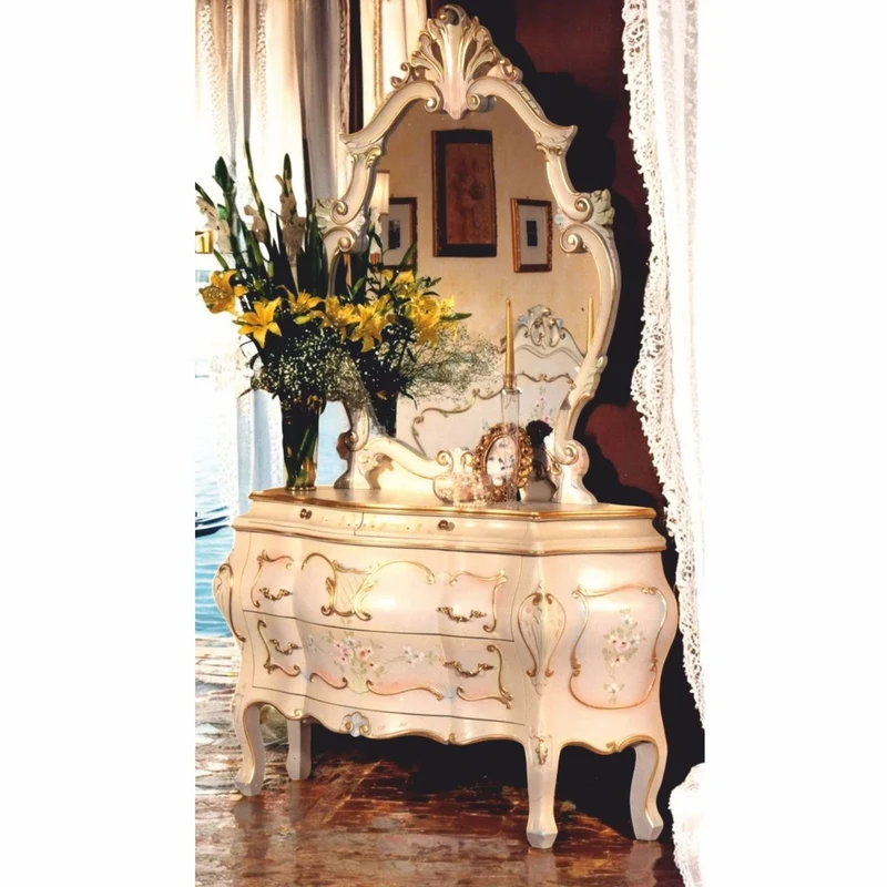 Casa Padrino Luxus Barock Kommode mit Spiegel Elfenbein / Gold - Made in Italy