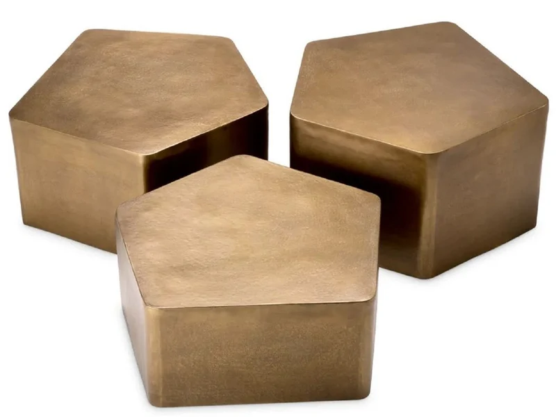 Casa Padrino Luxus Aluminium Couchtisch 3er Set Vintage Messing
