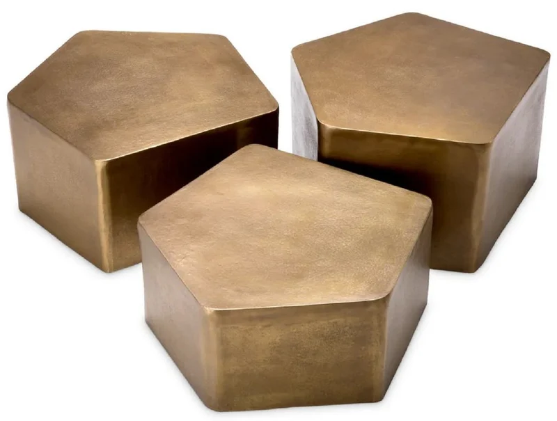 Casa Padrino Luxus Aluminium Couchtisch 3er Set Vintage Messing