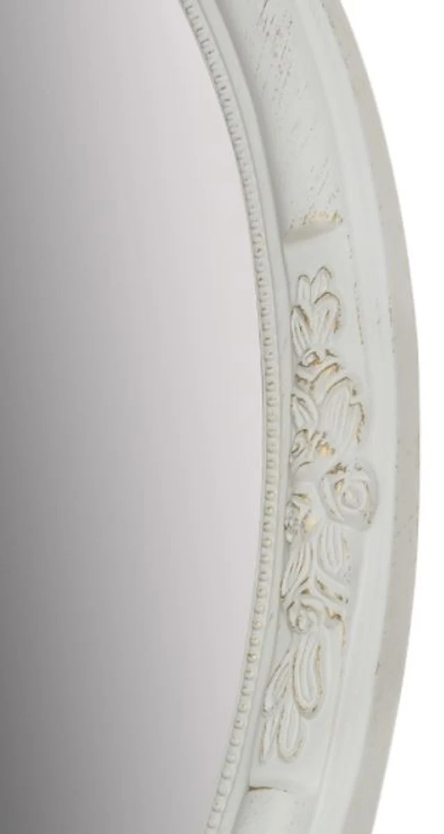 Casa Padrino Barock Spiegel Weiß 57 x H. 77 cm - Ovaler Barock Wandspiegel mit Holzrahmen