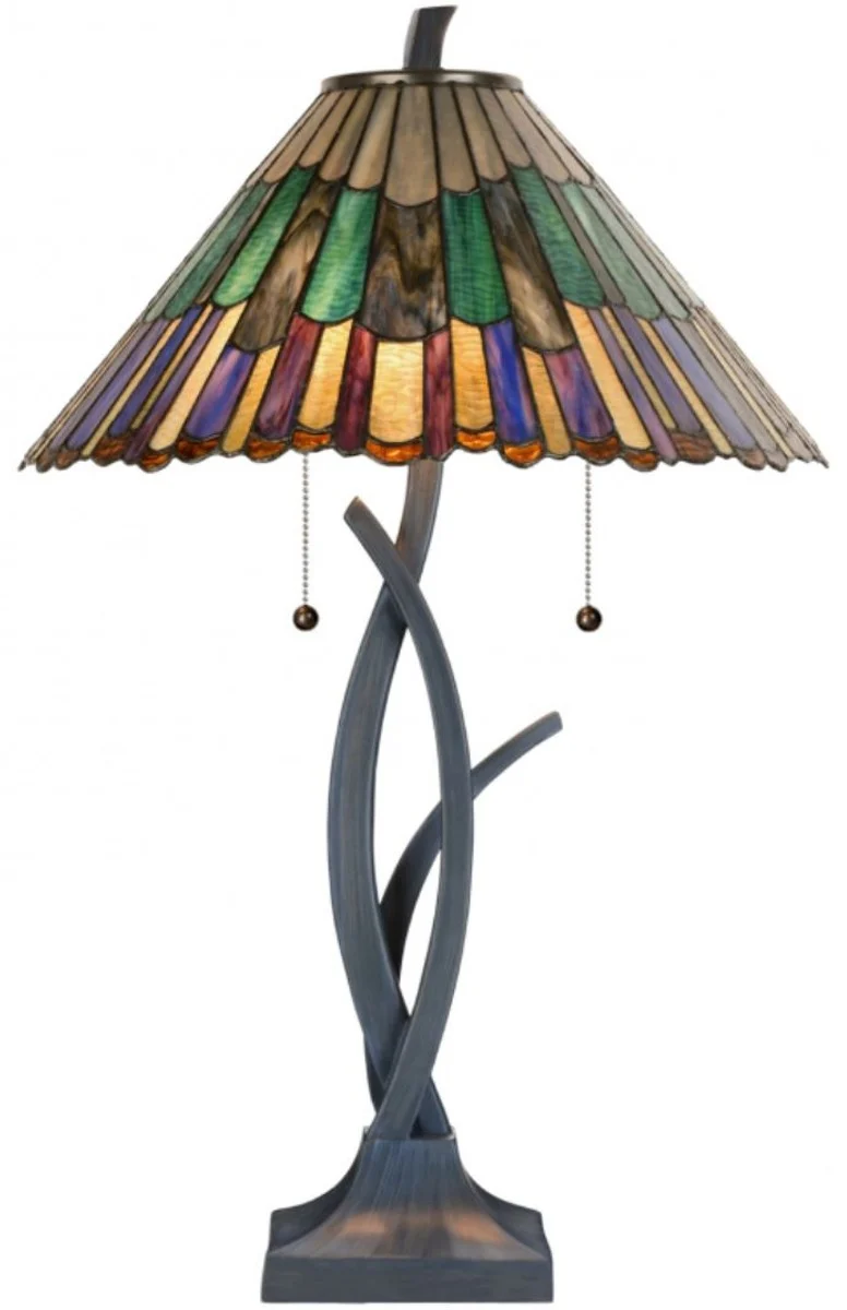 Casa Padrino Luxus Tiffany Tischleuchte / Hockerleuchte Mehrfarbig Ø 50 x H. 80 cm - Luxus Lampe aus zahlreichen Glas Mosaik Stücken