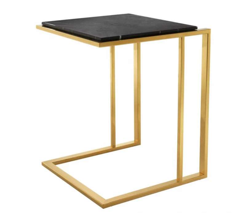 Casa Padrino Luxus Art Deco Designer Beistelltisch Gold mit schwarzer Marmorplatte 45 x 45 x H. 58 cm
