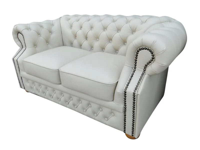 Casa Padrino Echtleder 2er Sofa Weiß 160 x 90 x H. 78 cm - Chesterfield Möbel