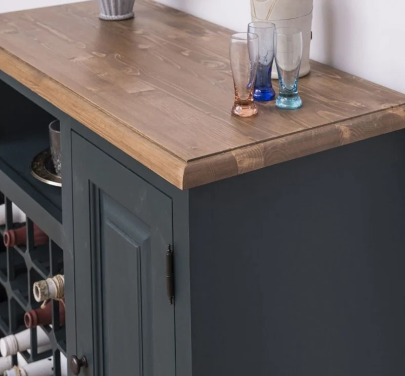 Casa Padrino Landhausstil Weinschrank mit Tür Graublau / Naturfarben 90 x 41 x H. 90 cm - Landhausstil Möbel