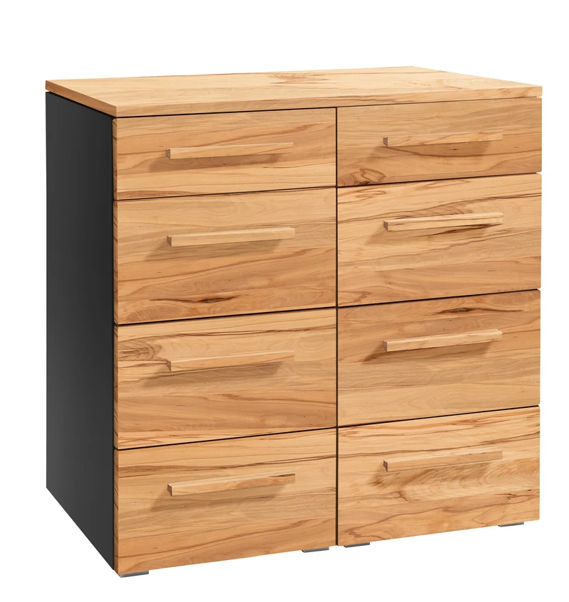Hasena Kommode Quatrine Schwarz mit Wildbuche-Front, 8 Schubladen