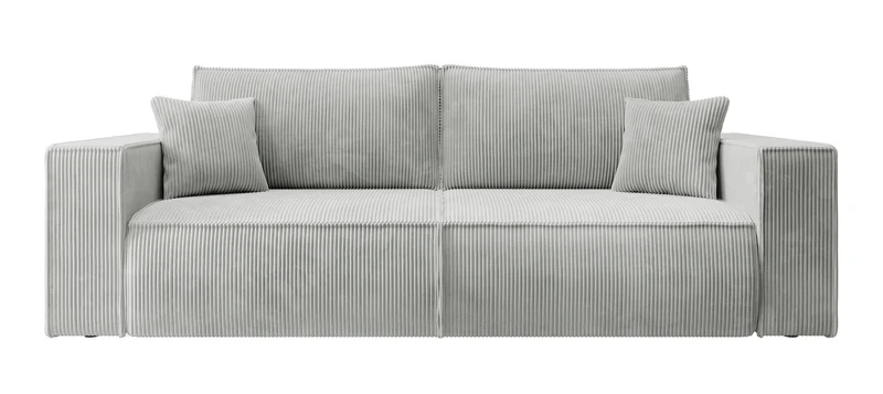 Dreisitziges ausklappbares Sofa Farese mit Stauraum, hellgrauer Cordstoff