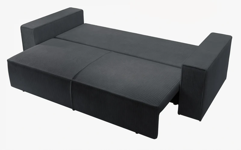 Dreisitziges ausklappbares Sofa Farese mit Stauraum, grauer Cordstoff