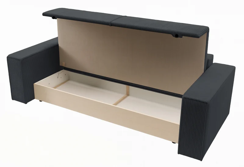 Dreisitziges ausklappbares Sofa Farese mit Stauraum, grauer Cordstoff