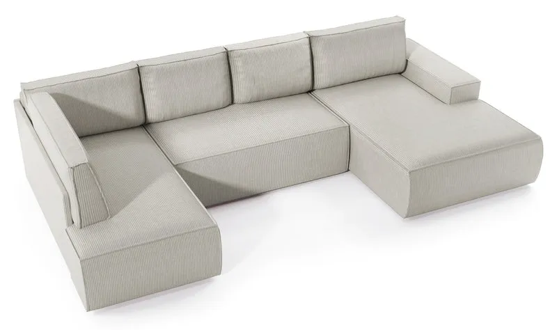 Ecksofa mit Schlaffunktion Farese New U-förmig mit Stauraum, rechtsseitig, cremefarbener Cordstoff