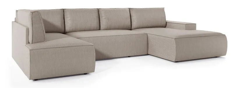 Ecksofa mit Schlaffunktion Farese New U-förmig mit Stauraum, rechtsseitig, beige Cord