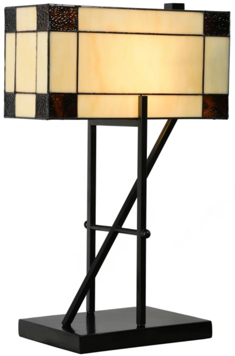 Casa Padrino Luxus Tiffany Tischleuchte Beige / Schwarz 35 x 21 x H. 54 cm - Hotel & Restaurant Tischlampe