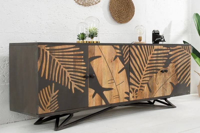 Casa Padrino Designer Kommode Sideboard 175 x 45 x H.75cm Fernsehschrank - Handgefertigt aus massivem Mangoholz!