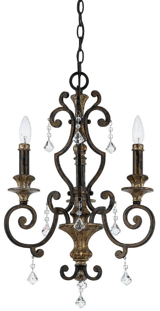Casa Padrino Barock Kristall Kronleuchter Bronze / Antik Gold Ø 46 x H. 61 cm - Prunkvoller Barockstil Kronleuchter - Wohnzimmer & Hotel Kronleuchter - Barock Möbel - Barock Leuchten