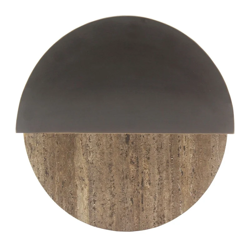 Beistelltisch Russo mit Travertin-Platte, Messing-Akzente, ash brown