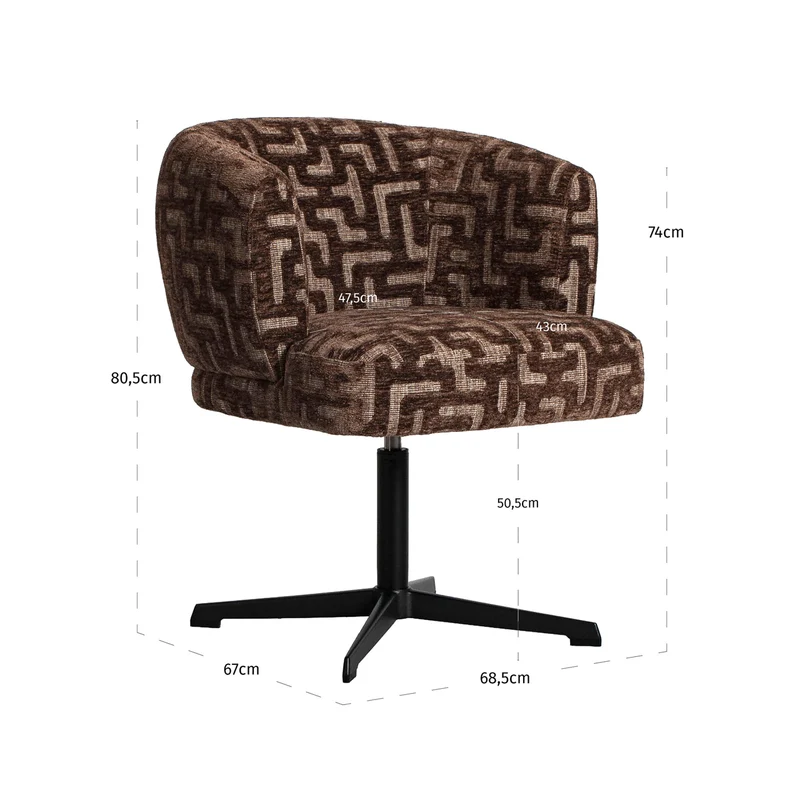 Esszimmerstuhl Dinan Brown Labyrinth – drehbar, Polyester-Bezug