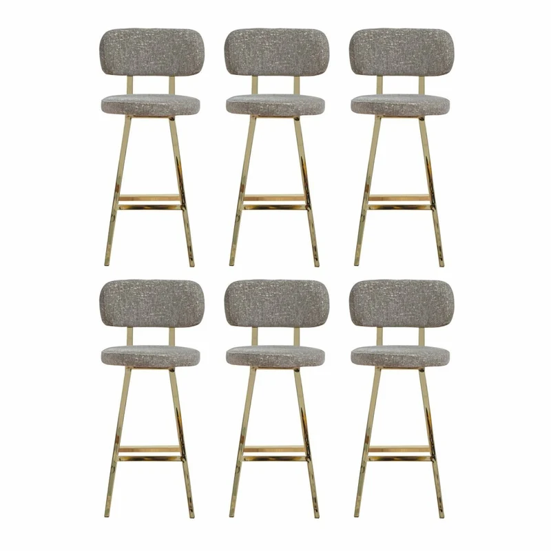 Casa Padrino Luxus Barstuhl 6er Set Grau / Gold H. 106 cm - Bar Möbel