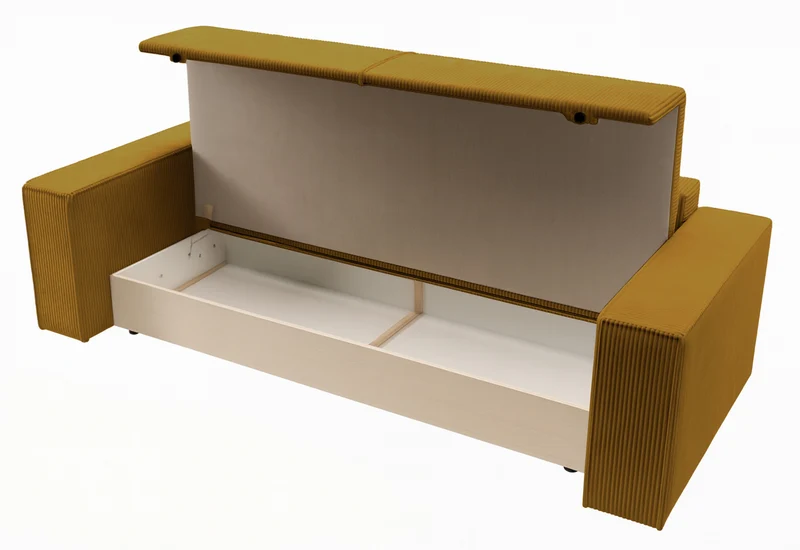 Dreisitziges ausklappbares Sofa Farese mit Stauraum, senfgelber Cord