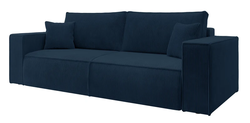 Dreisitziges ausklappbares Sofa Farese mit Stauraum, dunkelblauer Cord