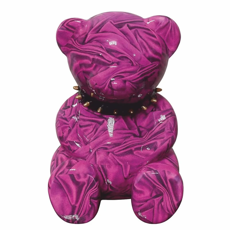 Casa Padrino Deko Figur Teddybär mit Halsband Lila H. 40 cm - Deko Figuren