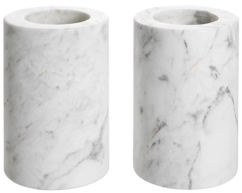 Casa Padrino Luxus Marmor Teelichthalter Set Weiß Ø 10 x H. 15 cm - Luxus Qualität