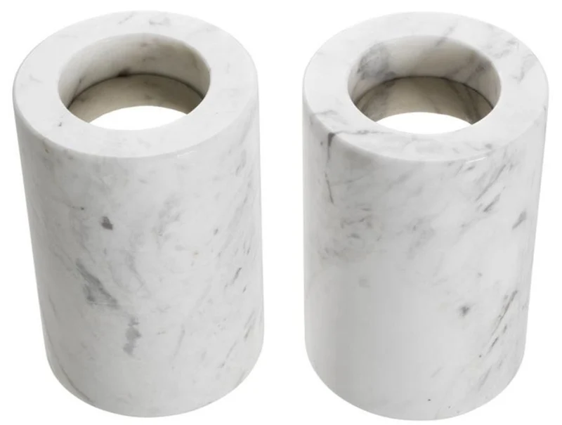 Casa Padrino Luxus Marmor Teelichthalter Set Weiß Ø 10 x H. 15 cm - Luxus Qualität