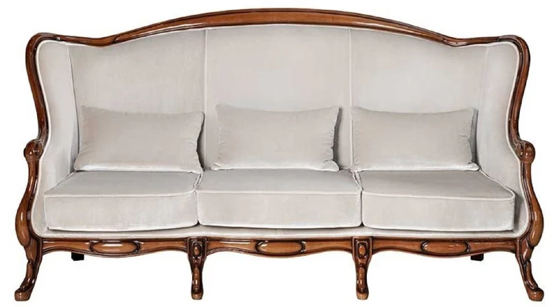Casa Padrino Luxus Jugendstil Sofa Grau / Dunkelbraun Hochglanz 202 x 85 x H. 100 cm - Elegantes Wohnzimmer Sofa - Wohnzimmer Möbel - Luxus Möbel im Jugendstil - Barock & Jugendstil Möbel